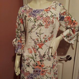 Lined Lace Floral Dress 3/4 Length Sleeves Size 10